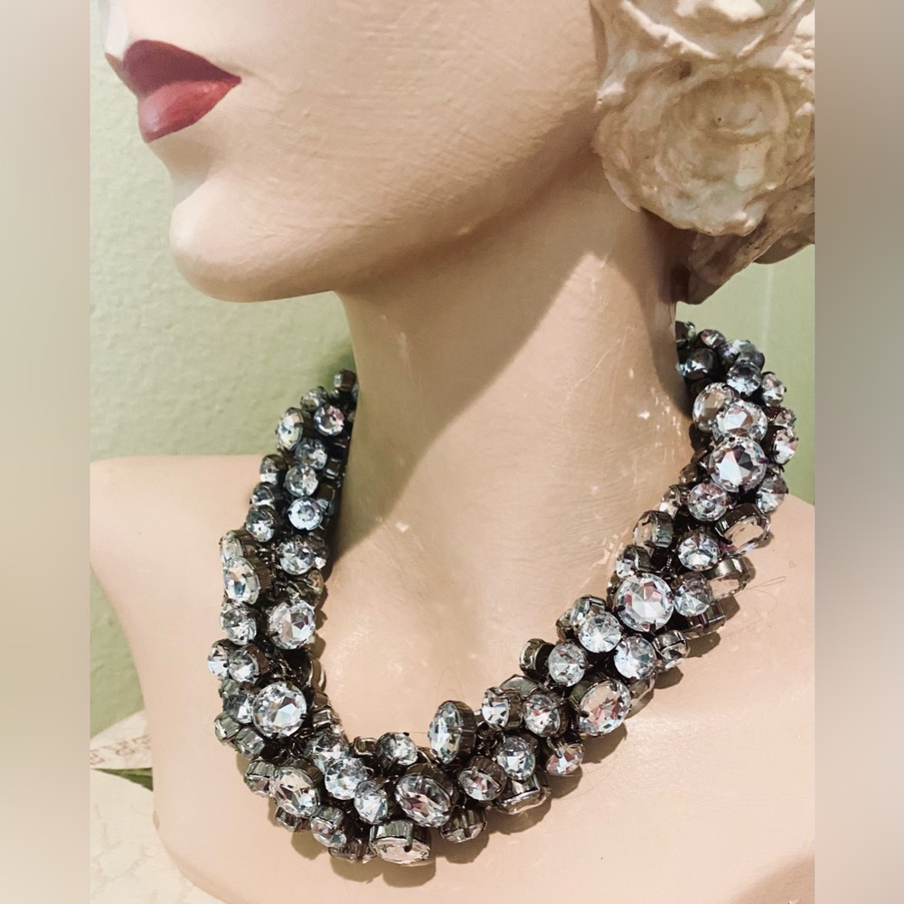 Fab Chunky Statement Necklace Large Rhinestones N… - image 2